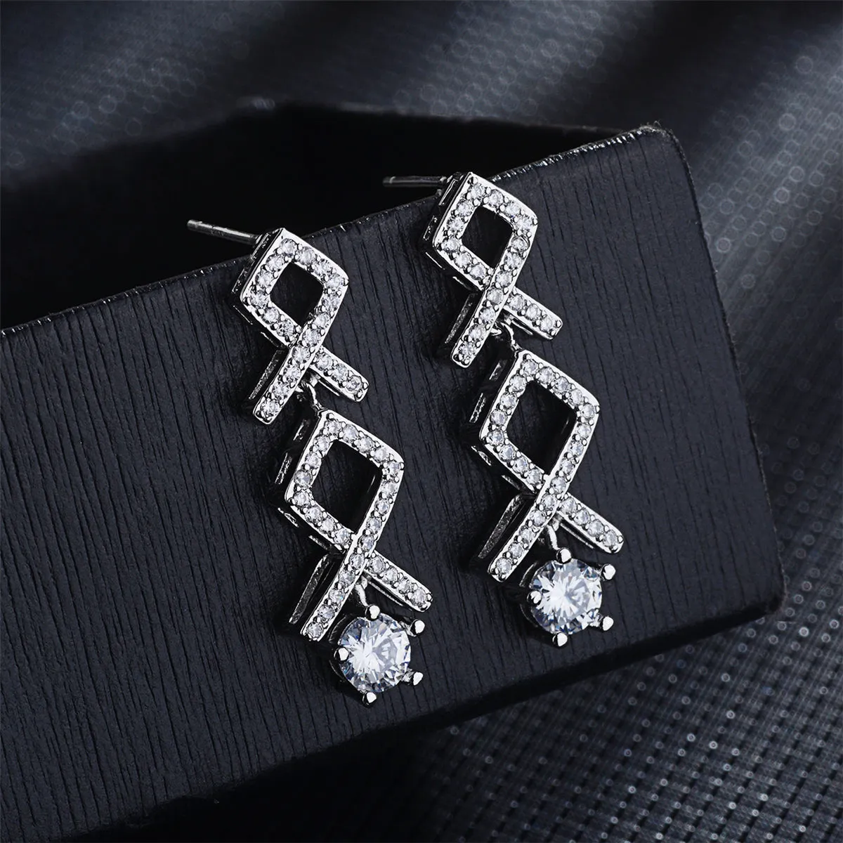 Cubic Zirconia & Crystal Silver-Plated Linking Knot Drop Earrings