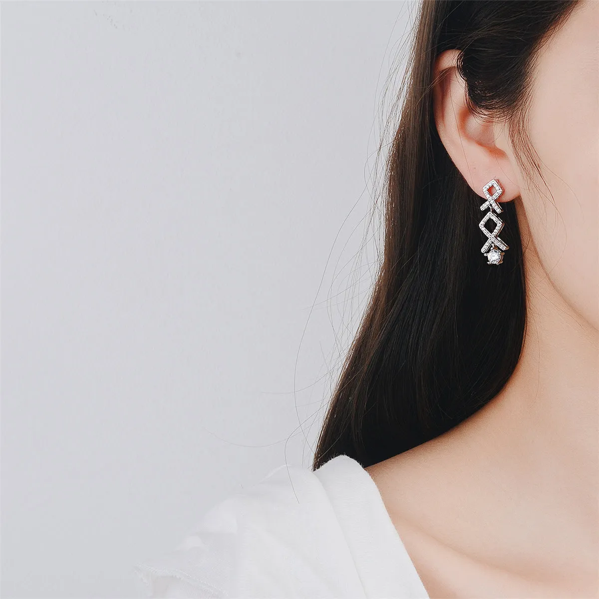 Cubic Zirconia & Crystal Silver-Plated Linking Knot Drop Earrings