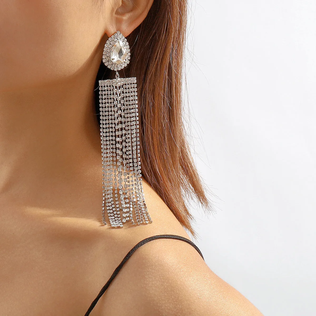 Cubic Zirconia & Crystal Silver-Plated Tassel Drop Earrings