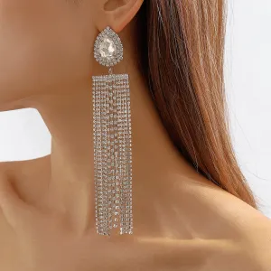 Cubic Zirconia & Crystal Silver-Plated Tassel Drop Earrings