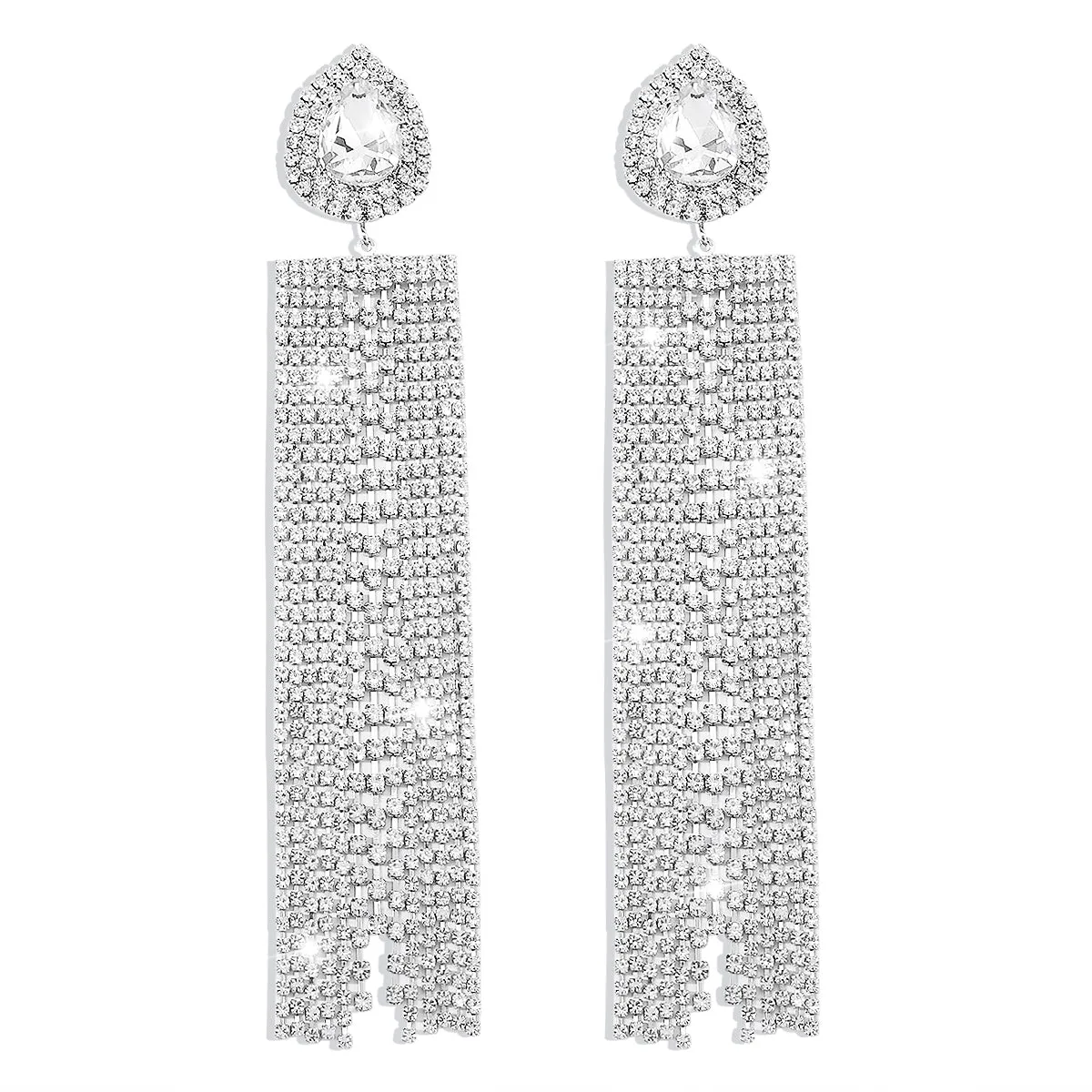 Cubic Zirconia & Crystal Silver-Plated Tassel Drop Earrings