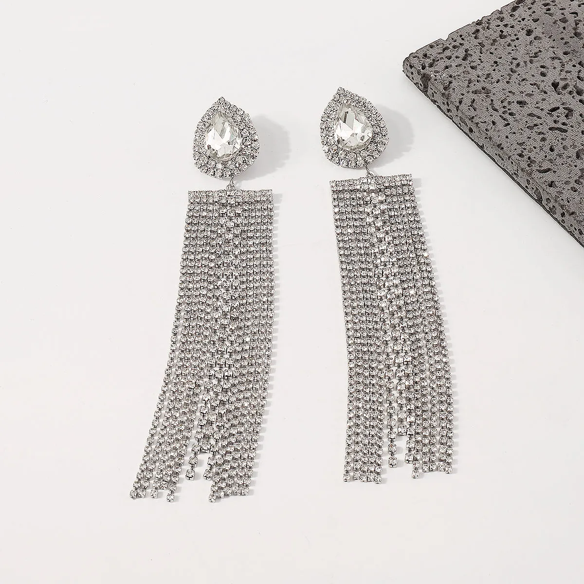 Cubic Zirconia & Crystal Silver-Plated Tassel Drop Earrings