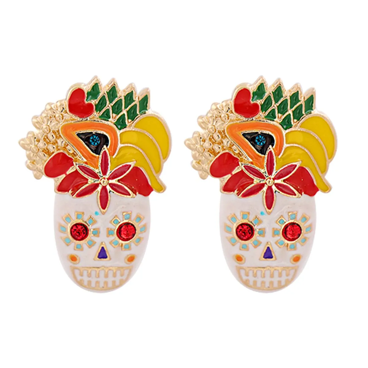 Cubic Zirconia & Enamel 18K Gold-Plated Masks Stud Earrings