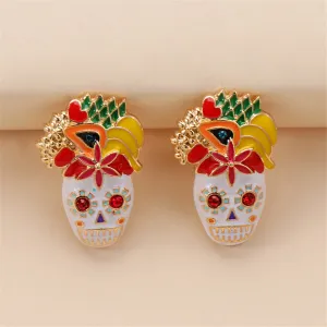 Cubic Zirconia & Enamel 18K Gold-Plated Masks Stud Earrings