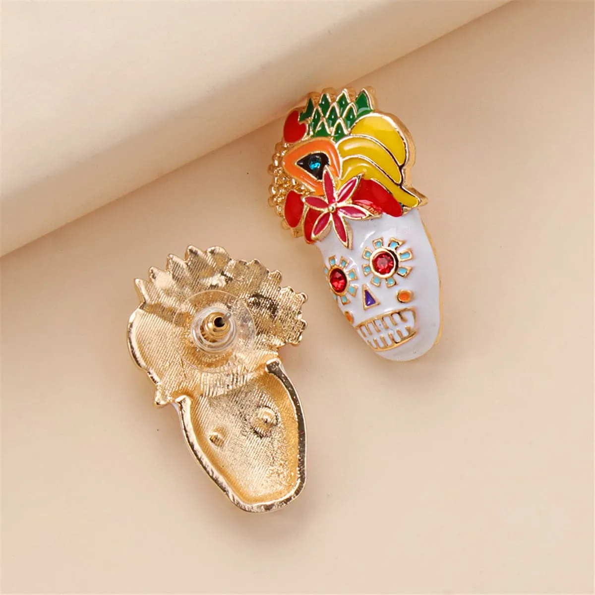 Cubic Zirconia & Enamel 18K Gold-Plated Masks Stud Earrings