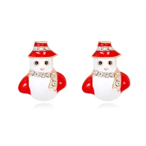 Cubic Zirconia & Enamel 18K Gold-Plated Snowman Scarf Stud Earrings
