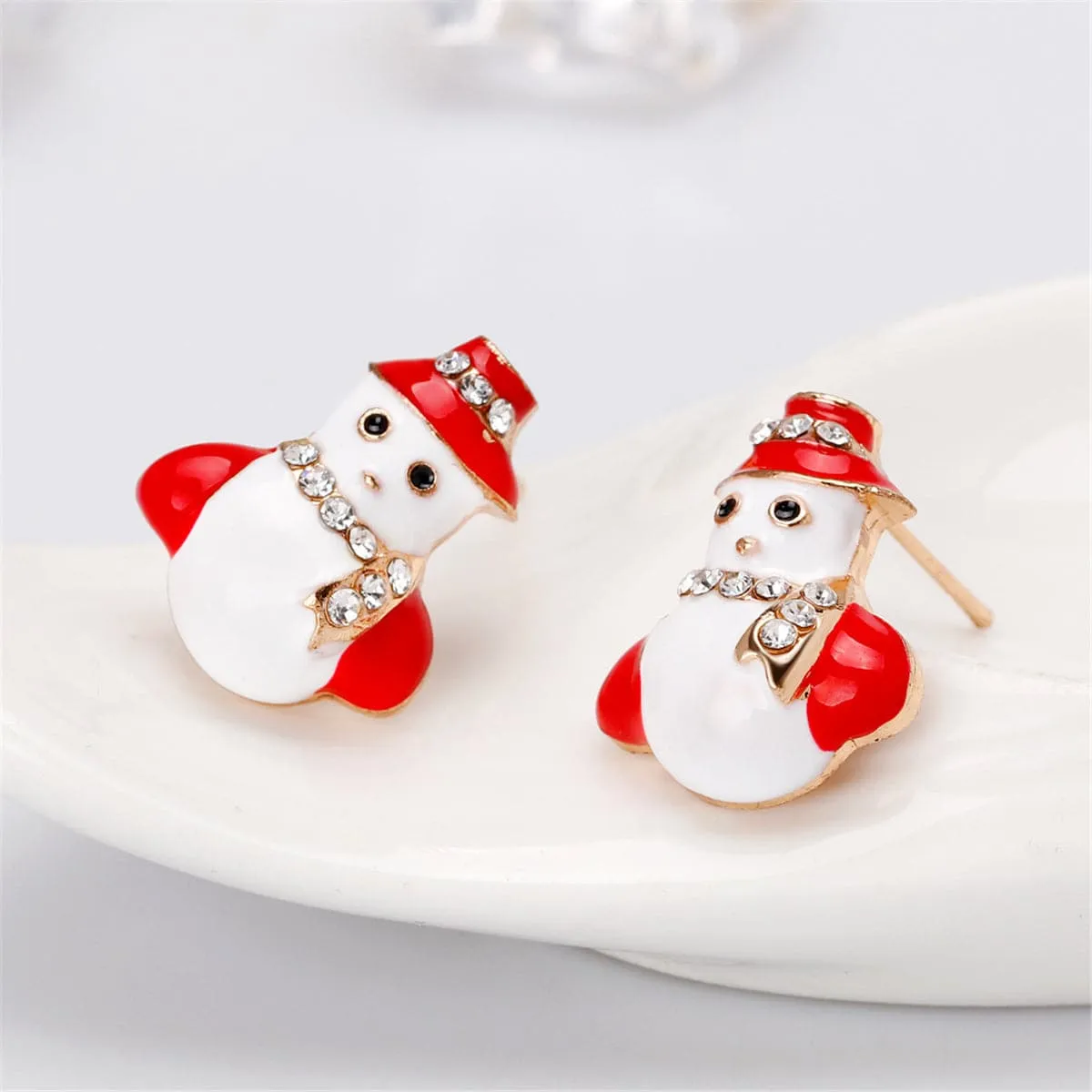 Cubic Zirconia & Enamel 18K Gold-Plated Snowman Scarf Stud Earrings