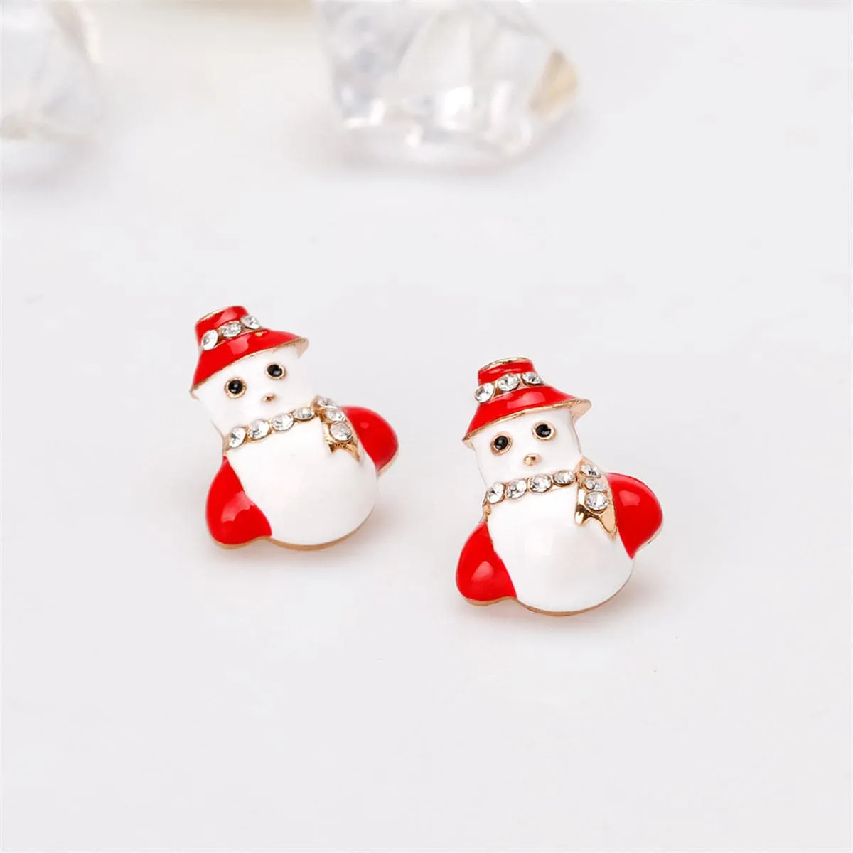 Cubic Zirconia & Enamel 18K Gold-Plated Snowman Scarf Stud Earrings