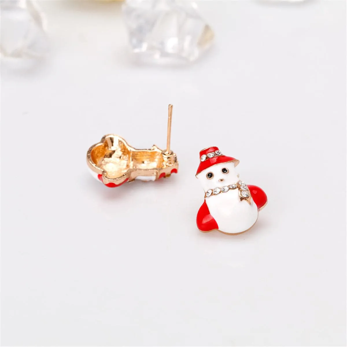 Cubic Zirconia & Enamel 18K Gold-Plated Snowman Scarf Stud Earrings