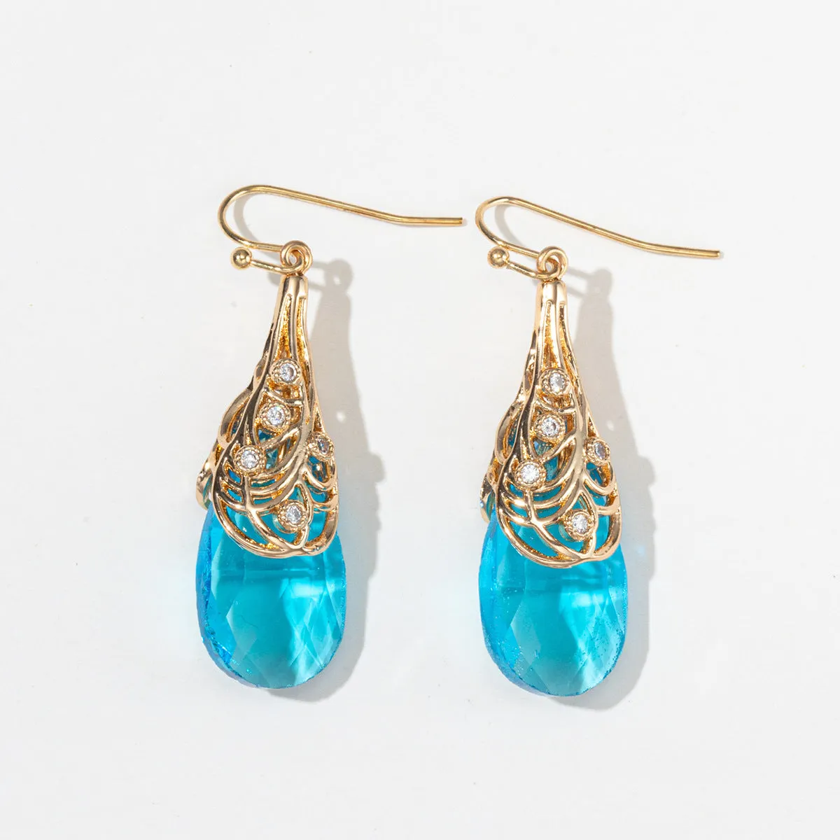 Cubic Zirconia & Lake Blue Crystal Drop Earrings