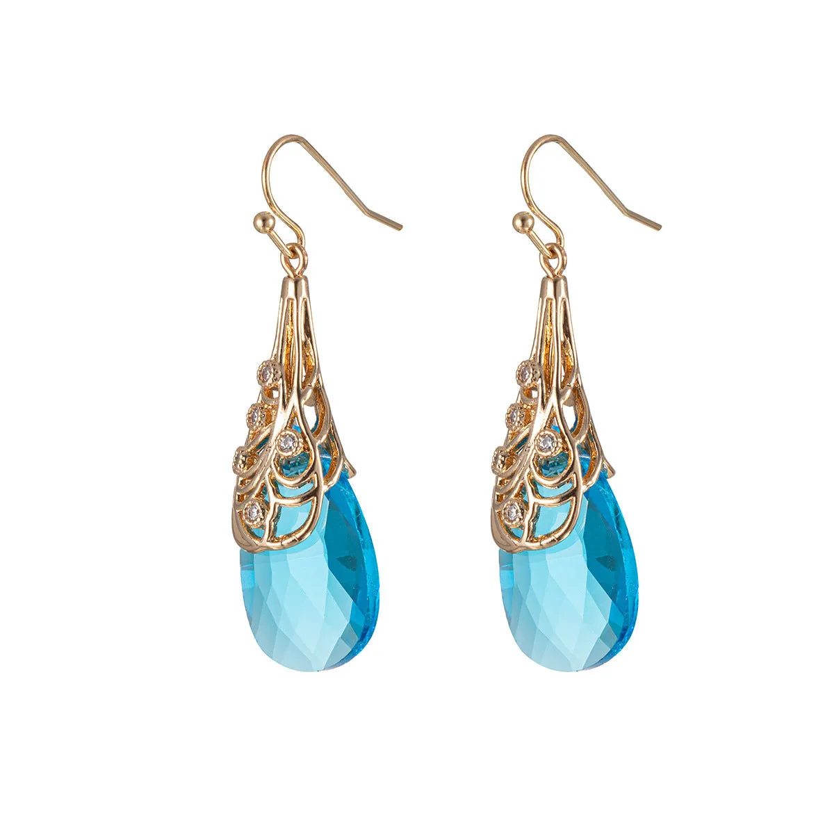 Cubic Zirconia & Lake Blue Crystal Drop Earrings