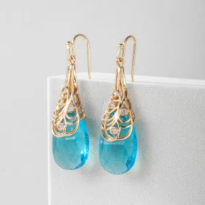 Cubic Zirconia & Lake Blue Crystal Drop Earrings