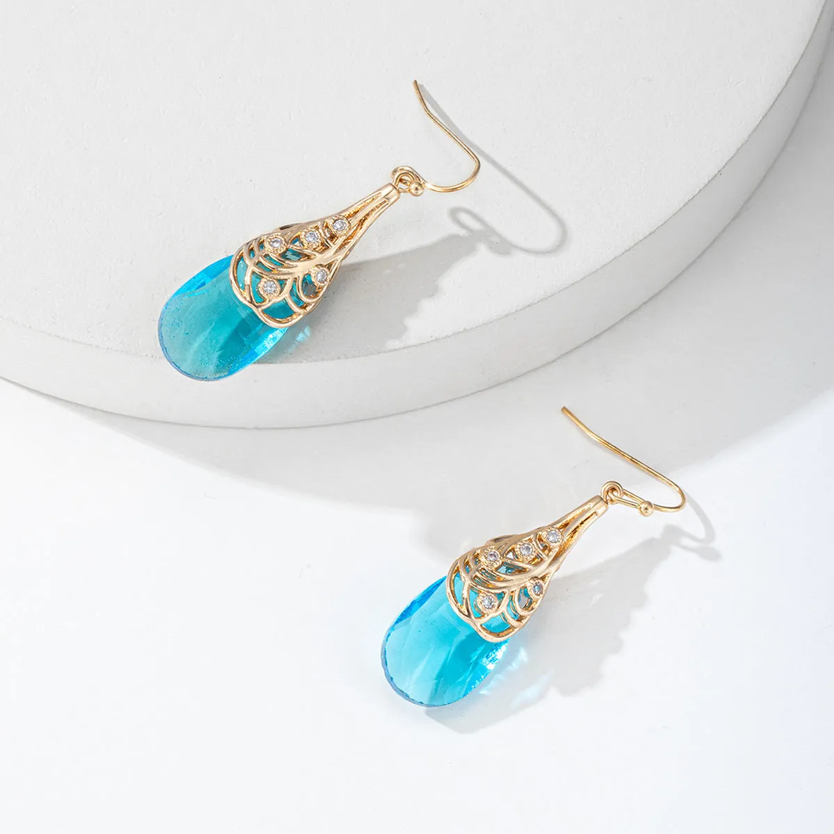 Cubic Zirconia & Lake Blue Crystal Drop Earrings