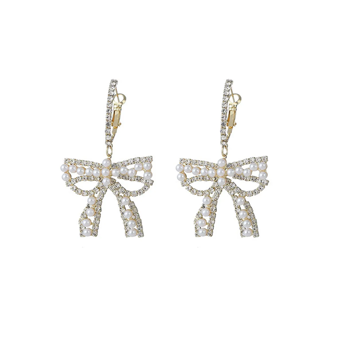 Cubic Zirconia & Pearl Bow Huggie Drop Earrings