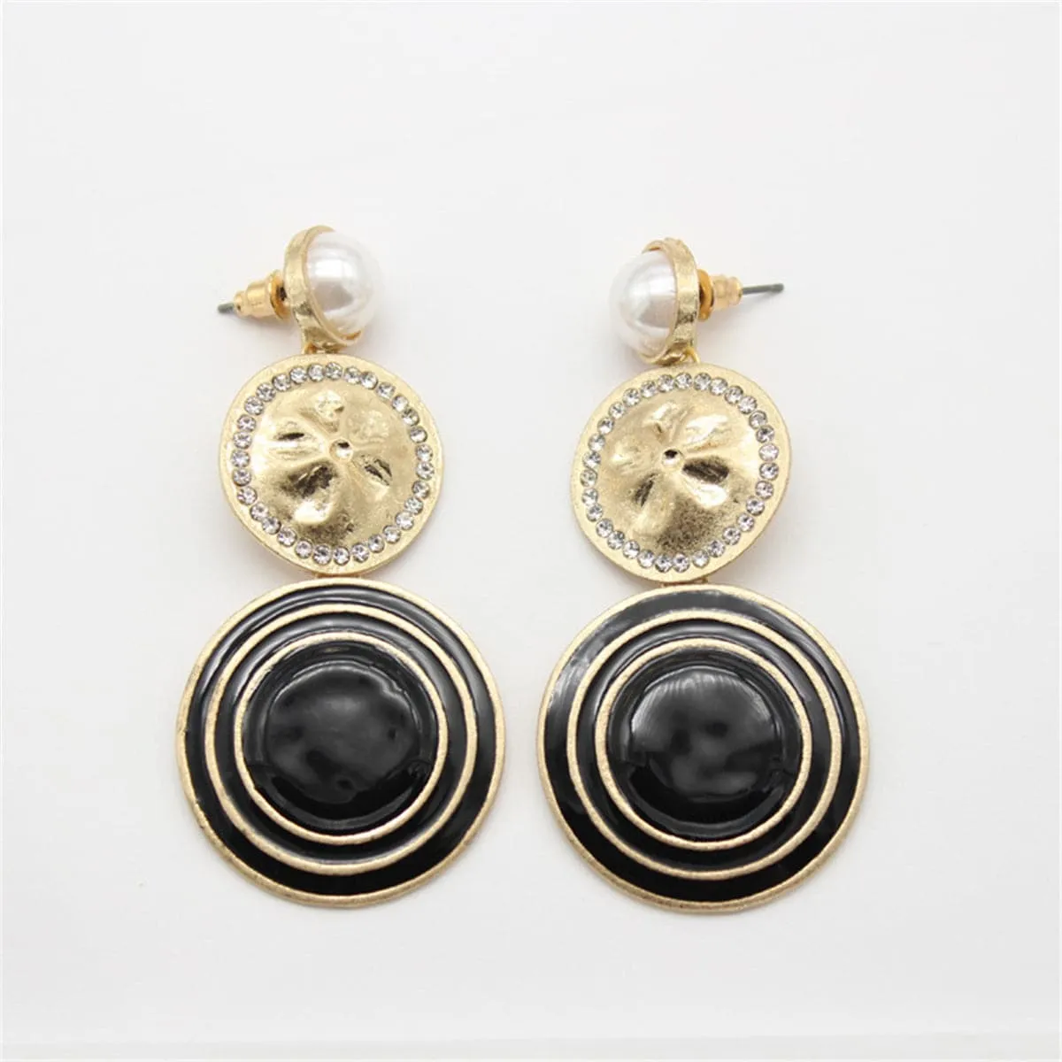 Cubic Zirconia & Pearl Enamel 18k Gold-Plated Circle Drop Earrings