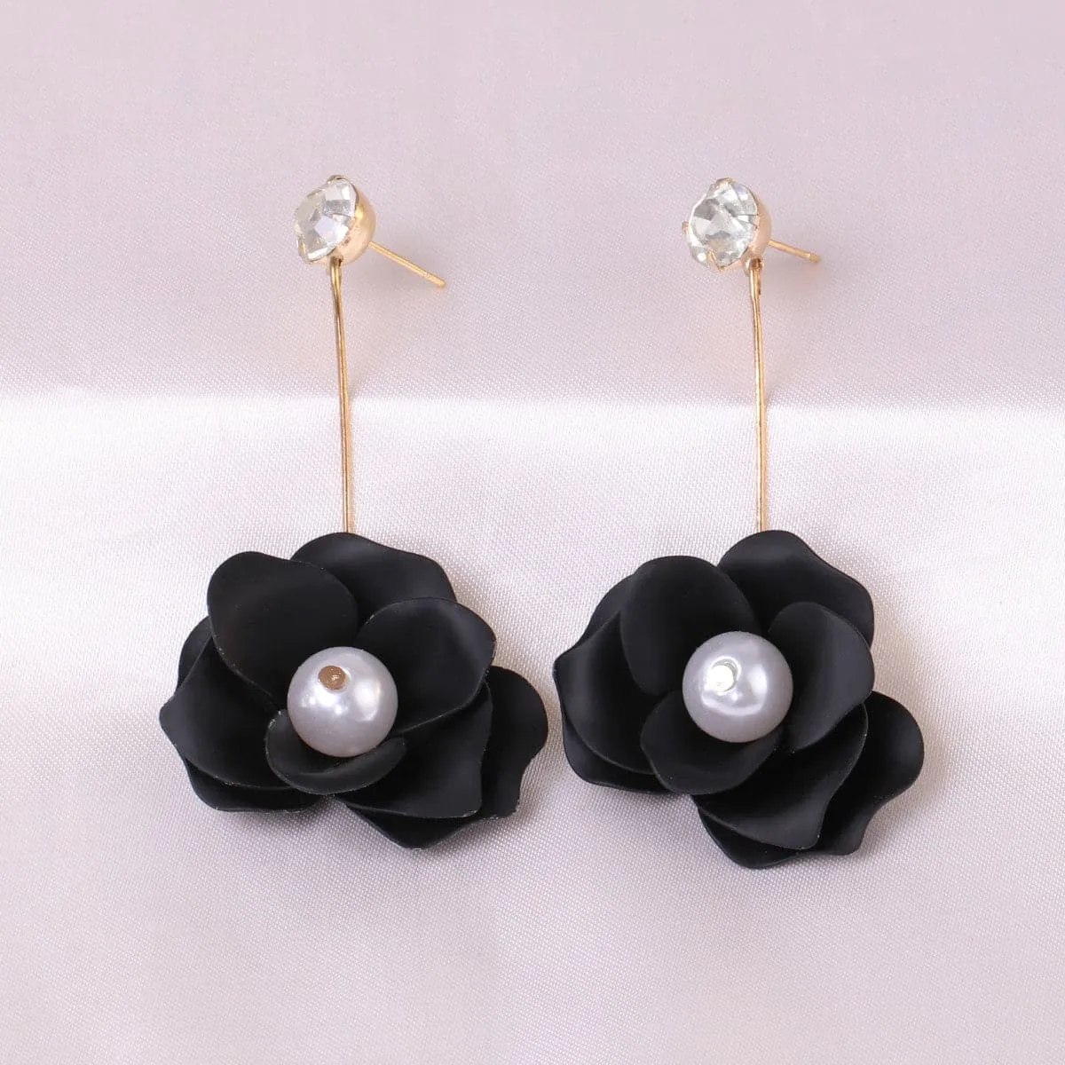 Cubic Zirconia & Pearl Enamel 18K Gold-Plated Flower Drop Earrings