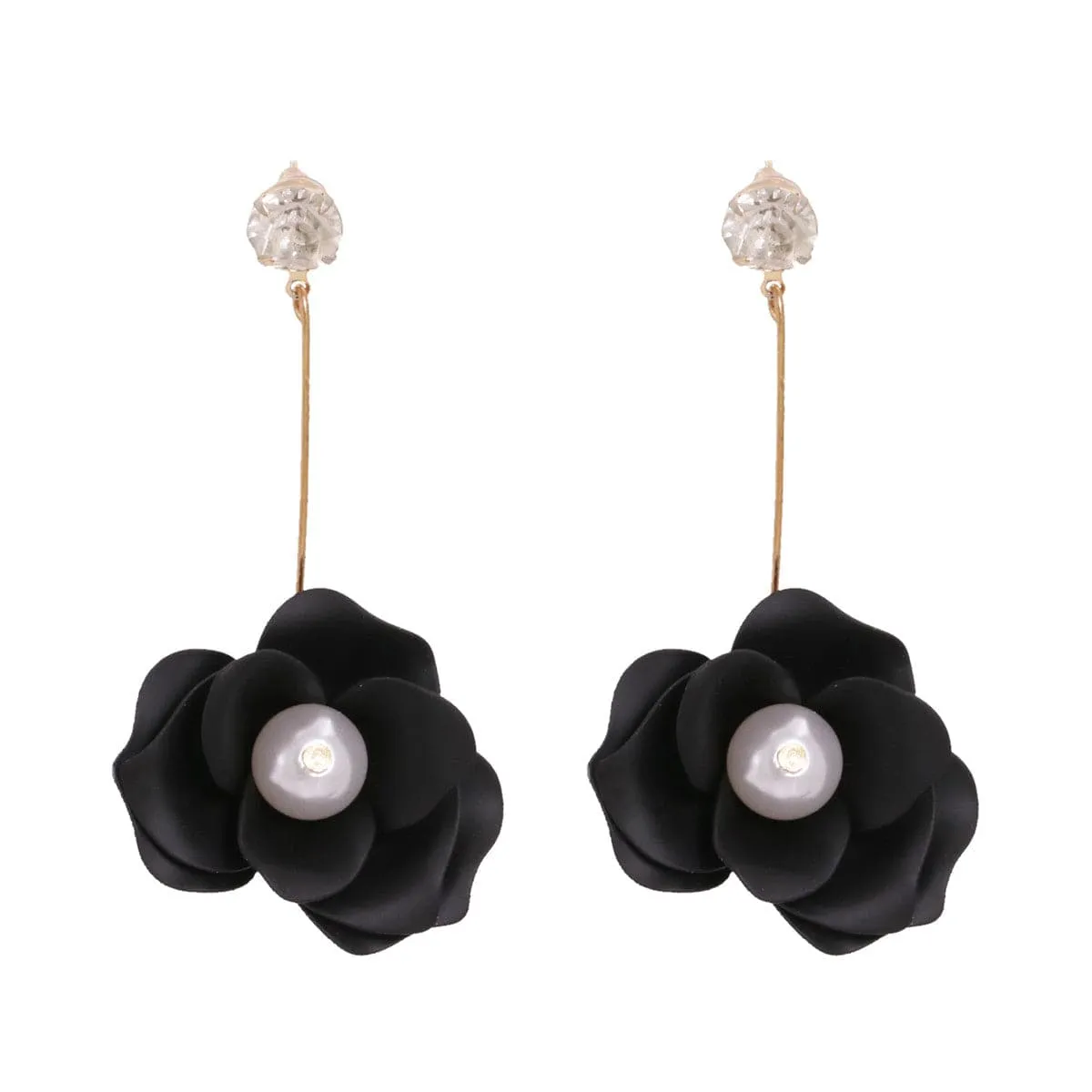 Cubic Zirconia & Pearl Enamel 18K Gold-Plated Flower Drop Earrings