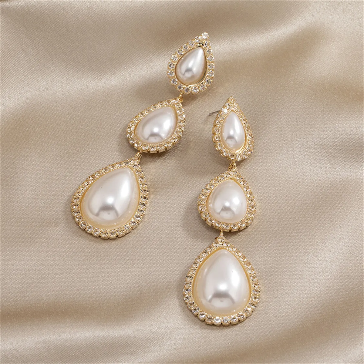 Cubic Zirconia & Pearl Linked Drop Earrings