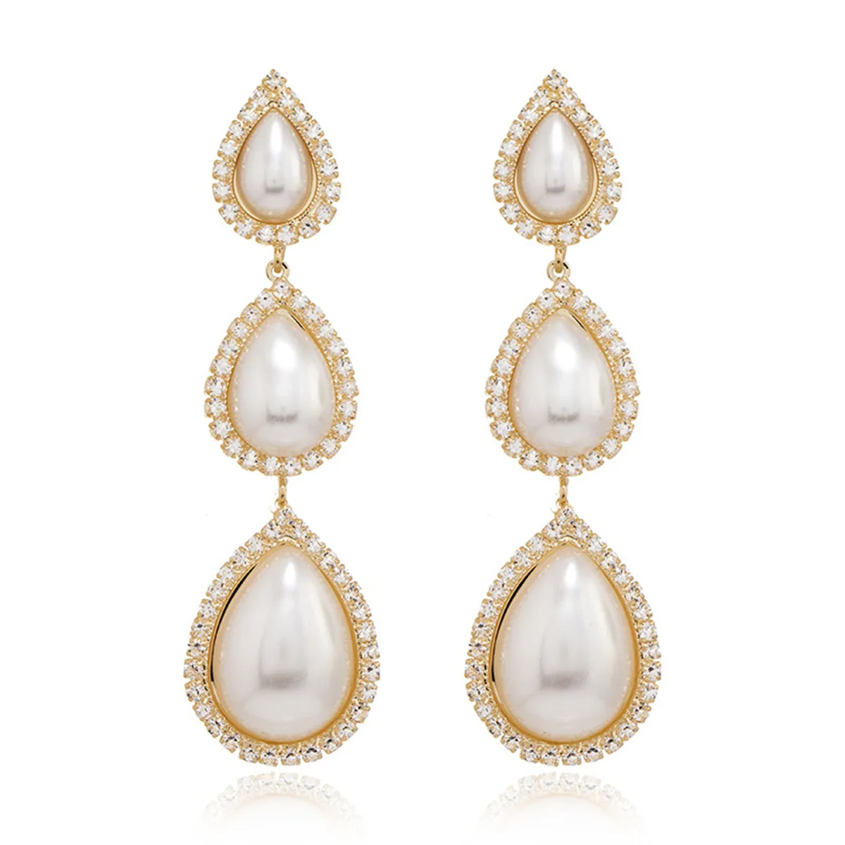 Cubic Zirconia & Pearl Linked Drop Earrings