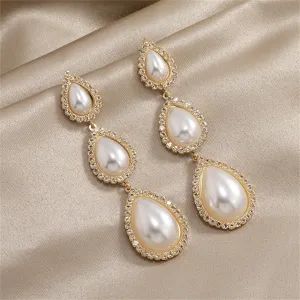 Cubic Zirconia & Pearl Linked Drop Earrings