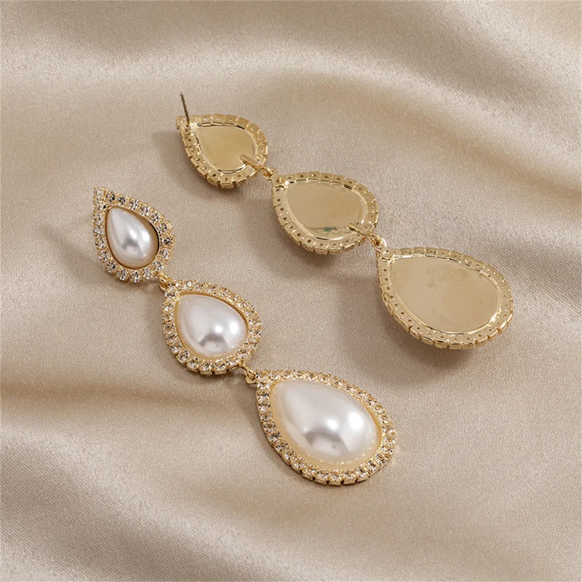 Cubic Zirconia & Pearl Linked Drop Earrings