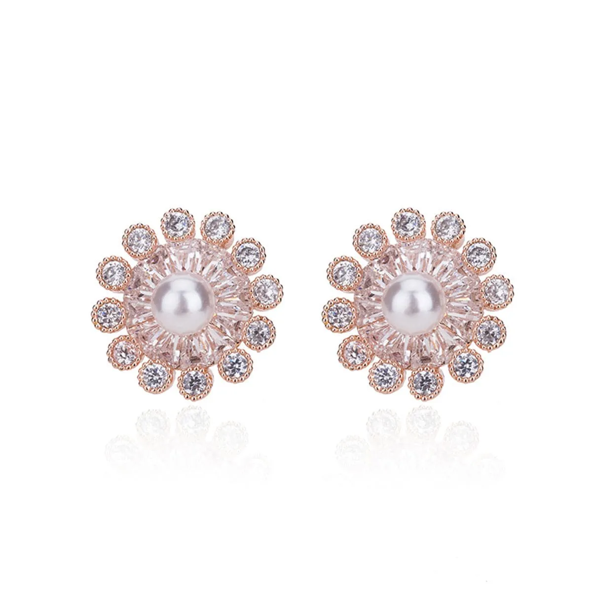 Cubic Zirconia & Pearl Snowflake Stud Earrings