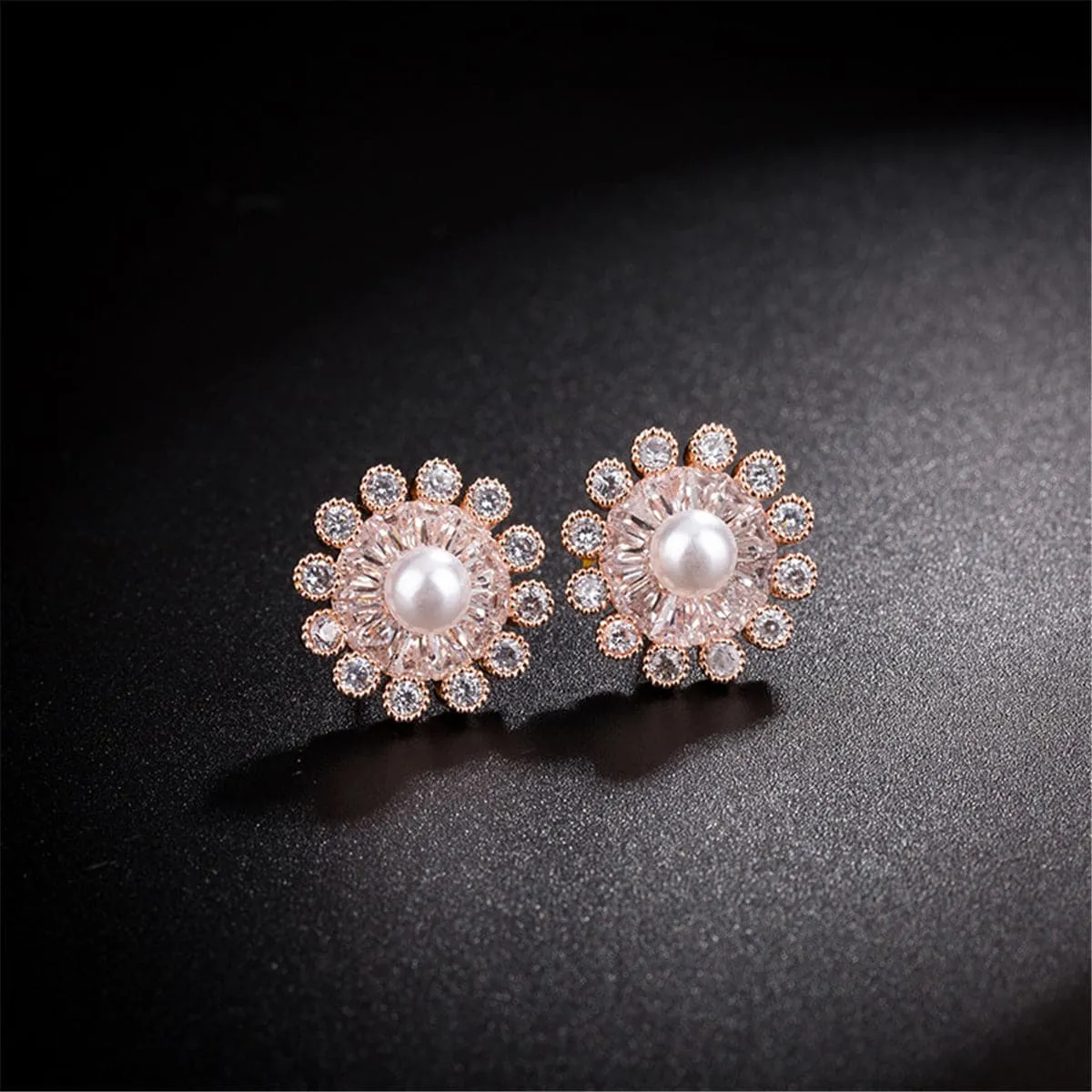 Cubic Zirconia & Pearl Snowflake Stud Earrings
