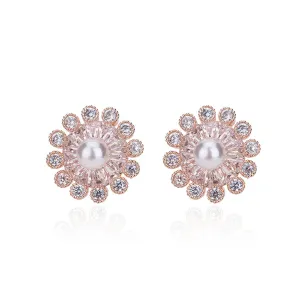 Cubic Zirconia & Pearl Snowflake Stud Earrings