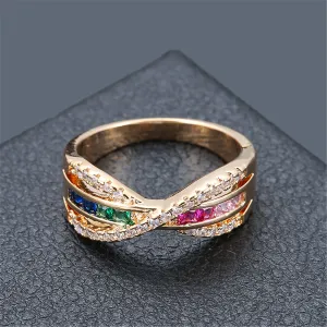 Cubic Zirconia & Rainbow Crystal Crossing Line Ring