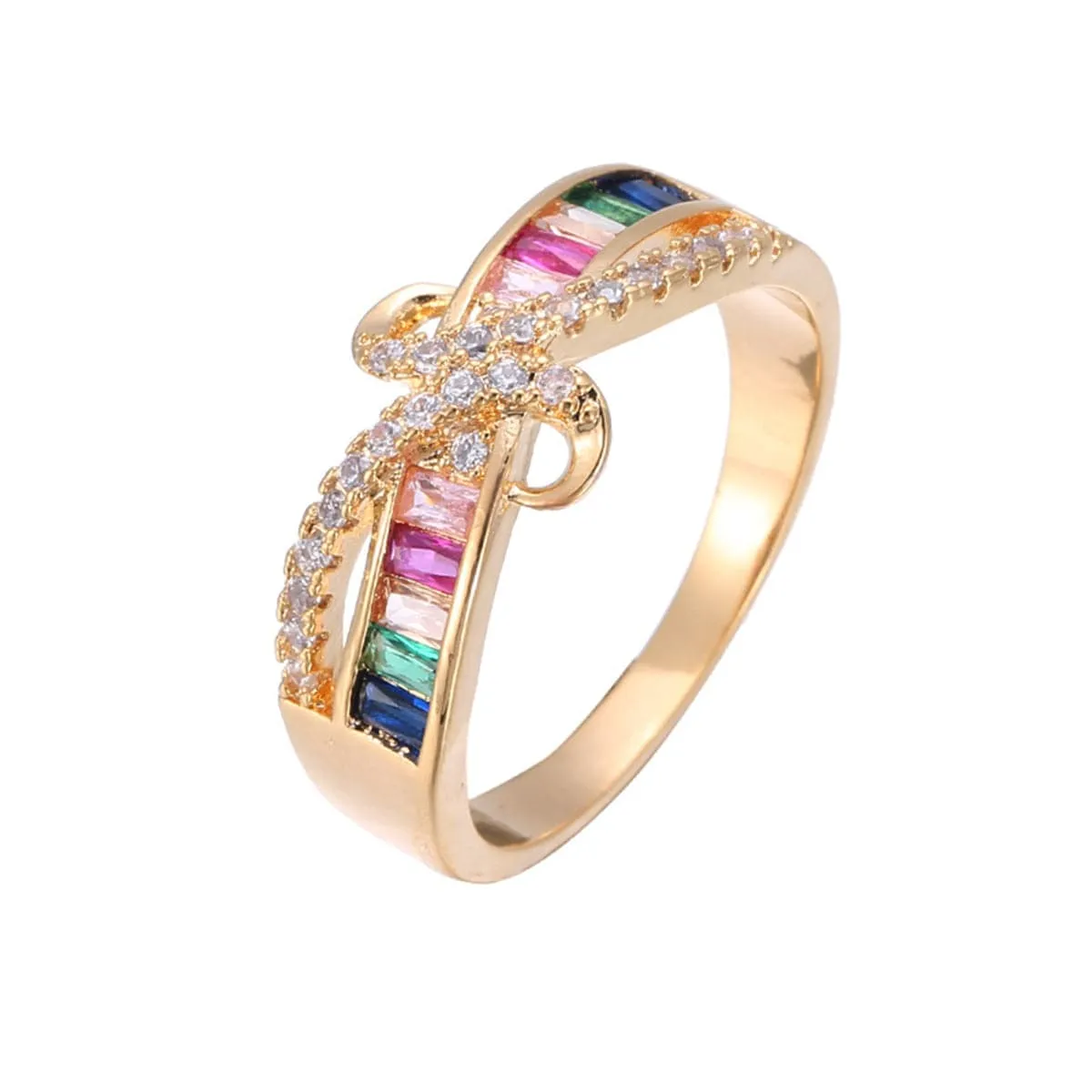 Cubic Zirconia & Rainbow Crystal Rattan Ring
