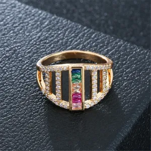 Cubic Zirconia & Rainbow Crystal Vertical Line Ring