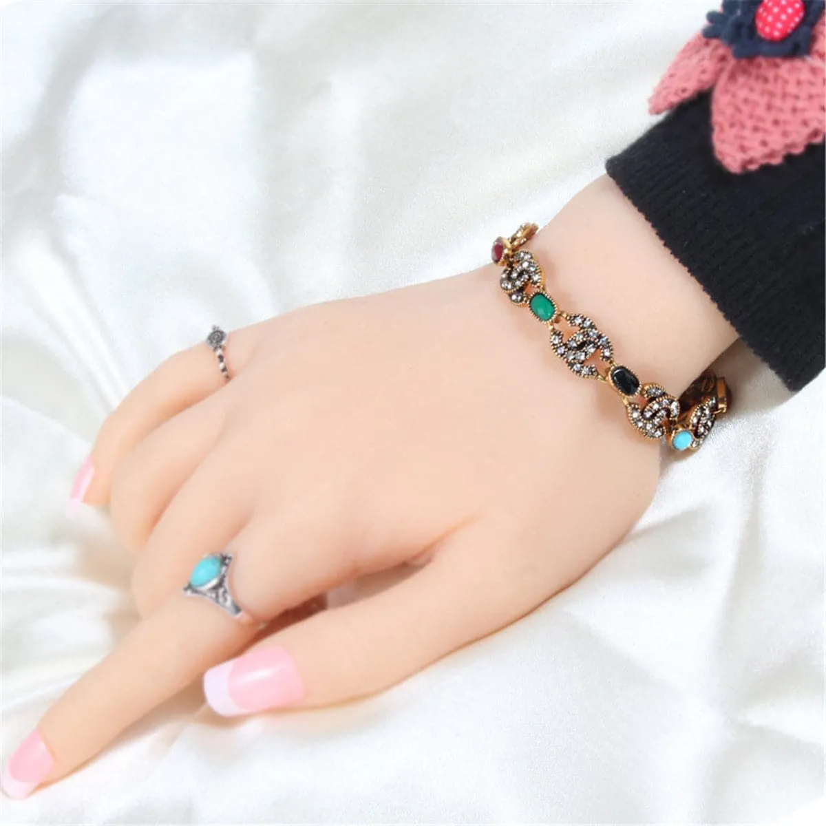 Cubic Zirconia & Resin 18K Gold-Plated Multicolor Oval Station Bracelet