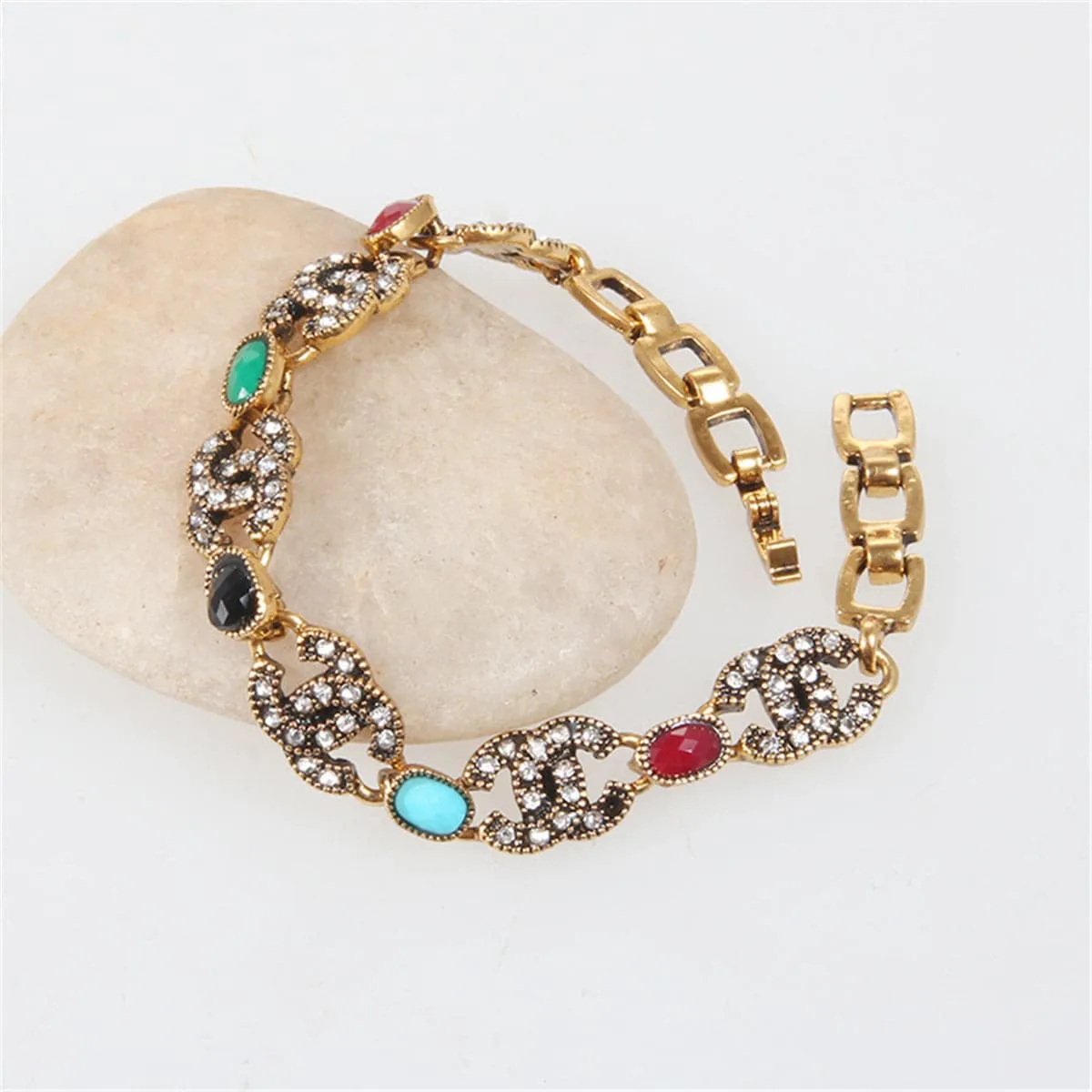 Cubic Zirconia & Resin 18K Gold-Plated Multicolor Oval Station Bracelet
