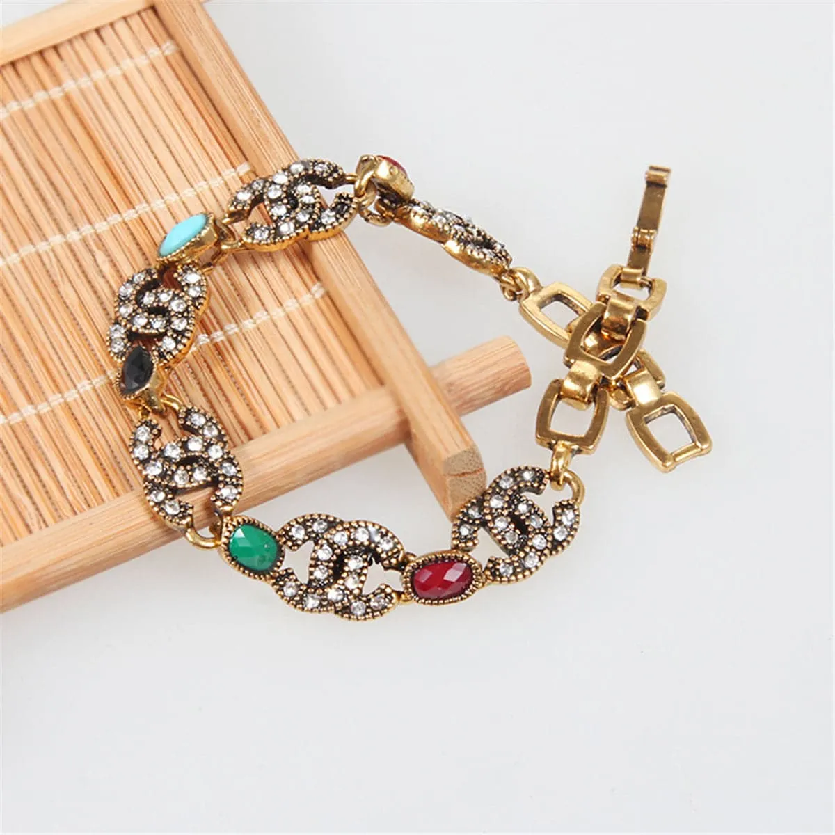Cubic Zirconia & Resin 18K Gold-Plated Multicolor Oval Station Bracelet