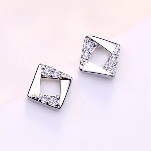 Cubic Zirconia & Silver-Plated Asymmetrical Rhombus Stud Earrings