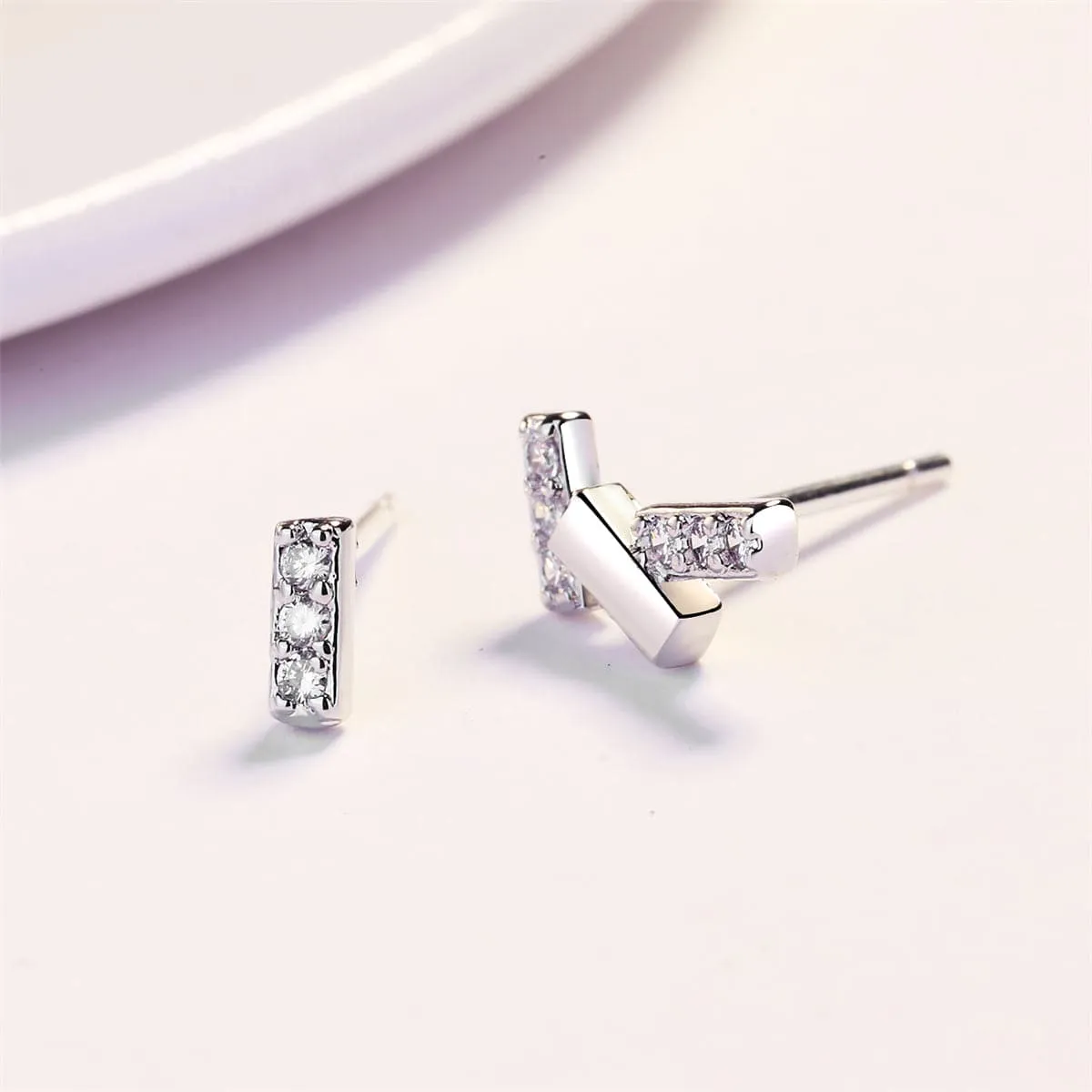Cubic Zirconia & Silver-Plated Bar Cluster Stud Earrings