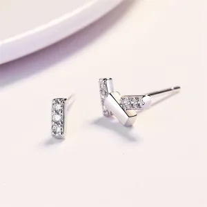 Cubic Zirconia & Silver-Plated Bar Cluster Stud Earrings