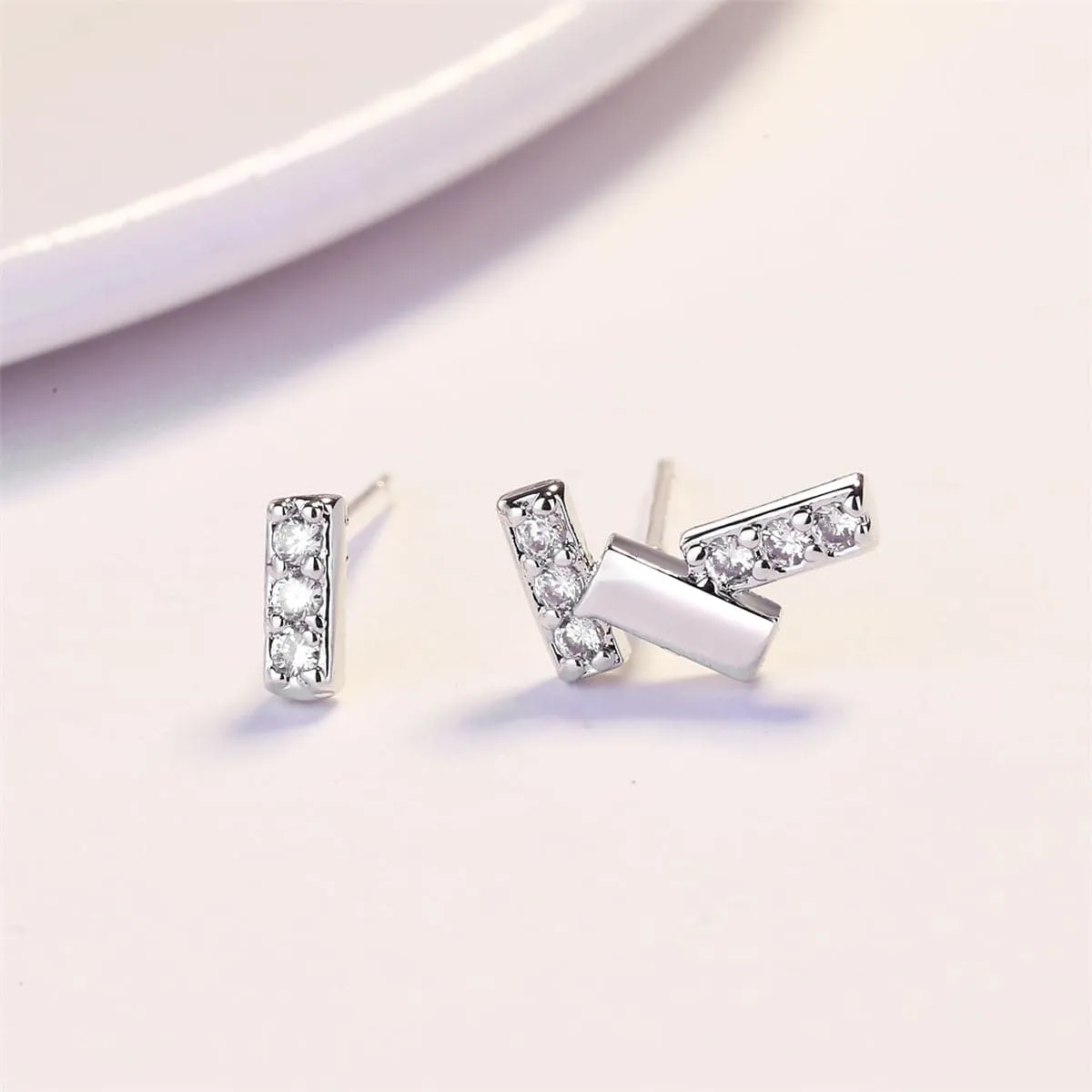 Cubic Zirconia & Silver-Plated Bar Cluster Stud Earrings
