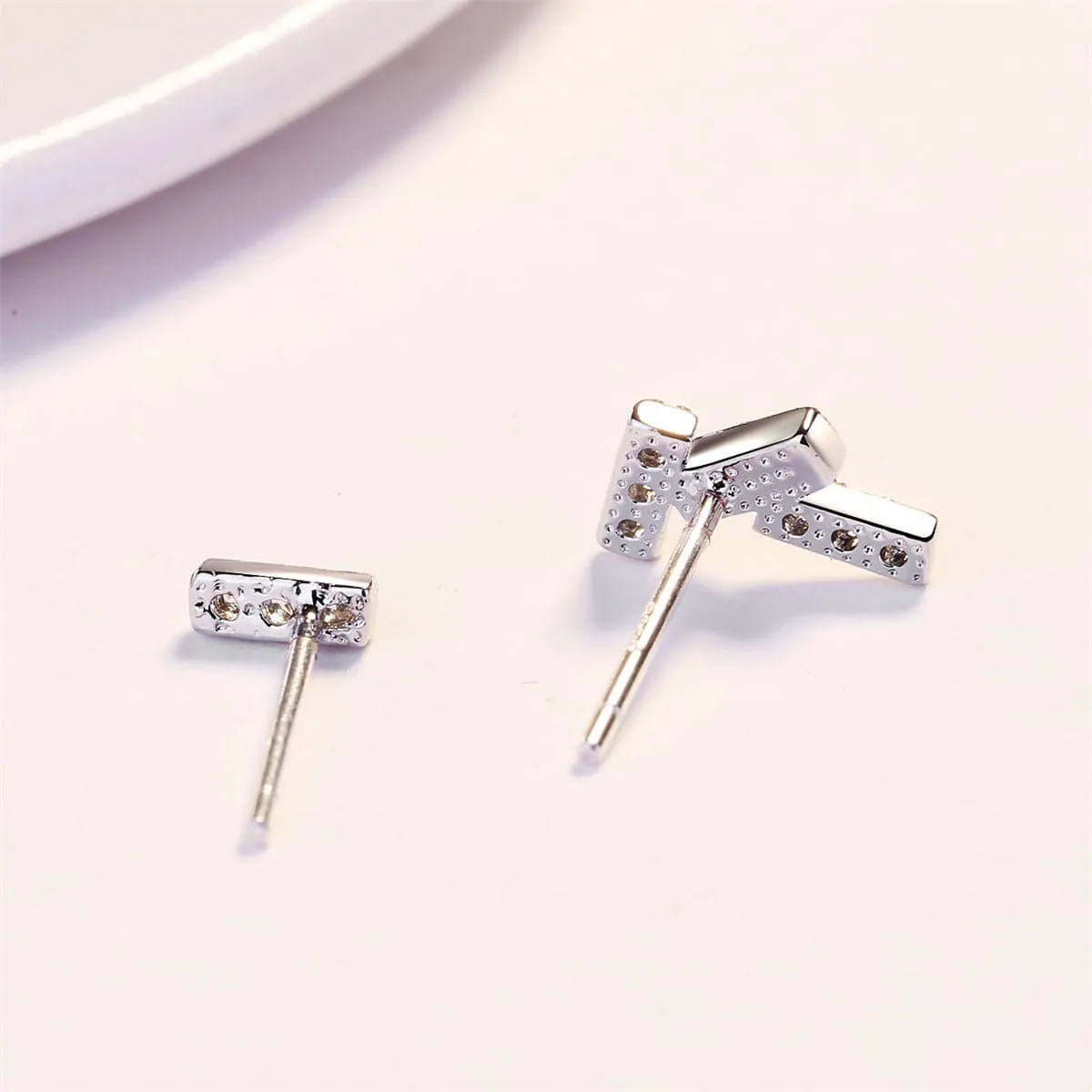 Cubic Zirconia & Silver-Plated Bar Cluster Stud Earrings