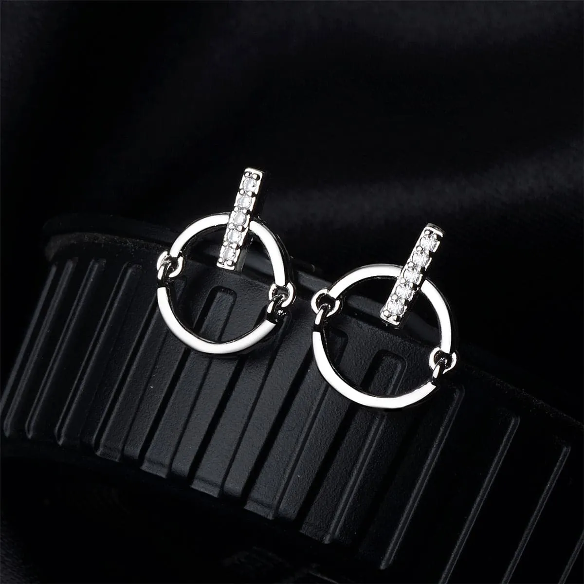 Cubic Zirconia & Silver-Plated Bar Hoop Stud Earrings