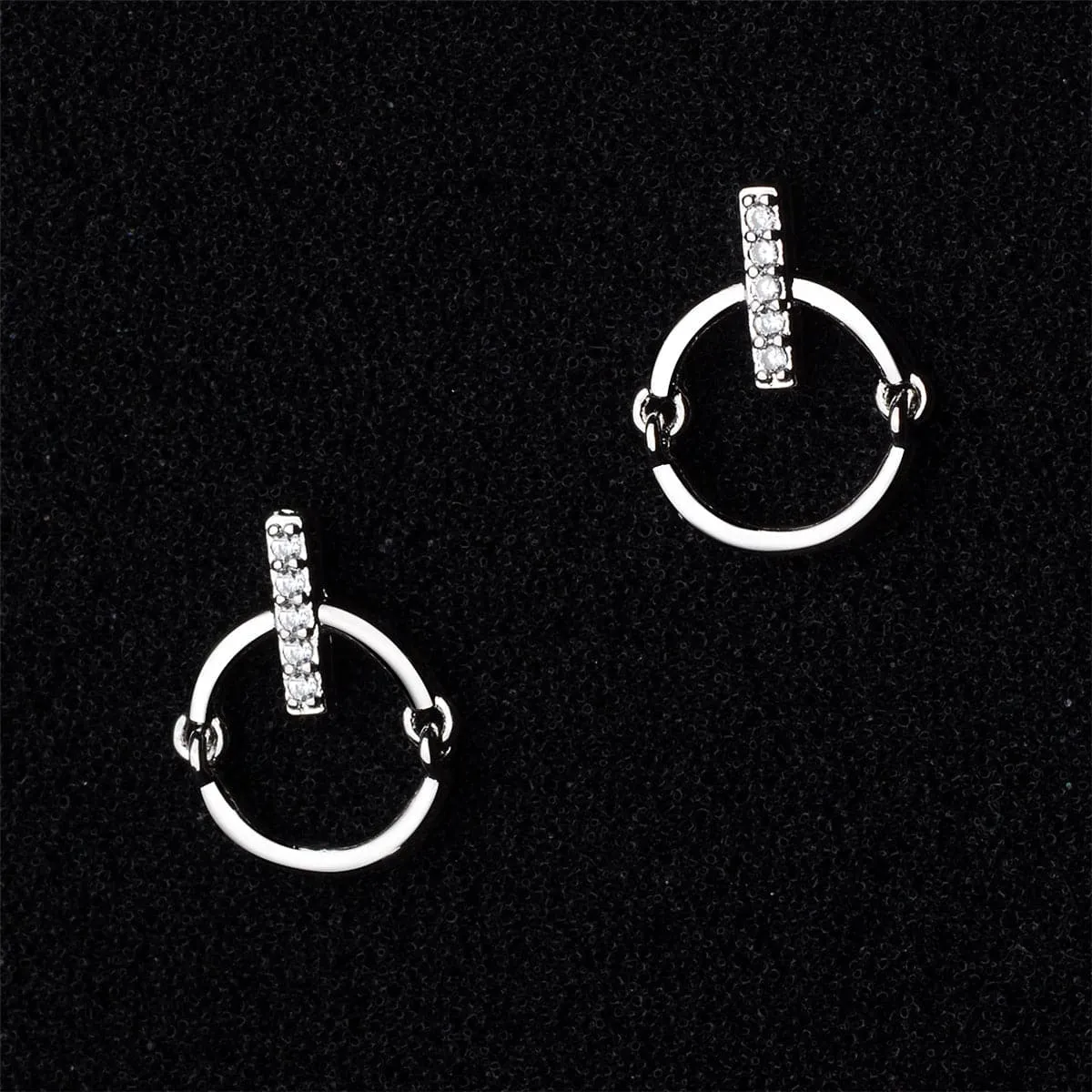 Cubic Zirconia & Silver-Plated Bar Hoop Stud Earrings