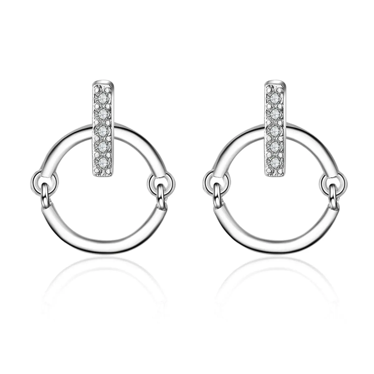 Cubic Zirconia & Silver-Plated Bar Hoop Stud Earrings