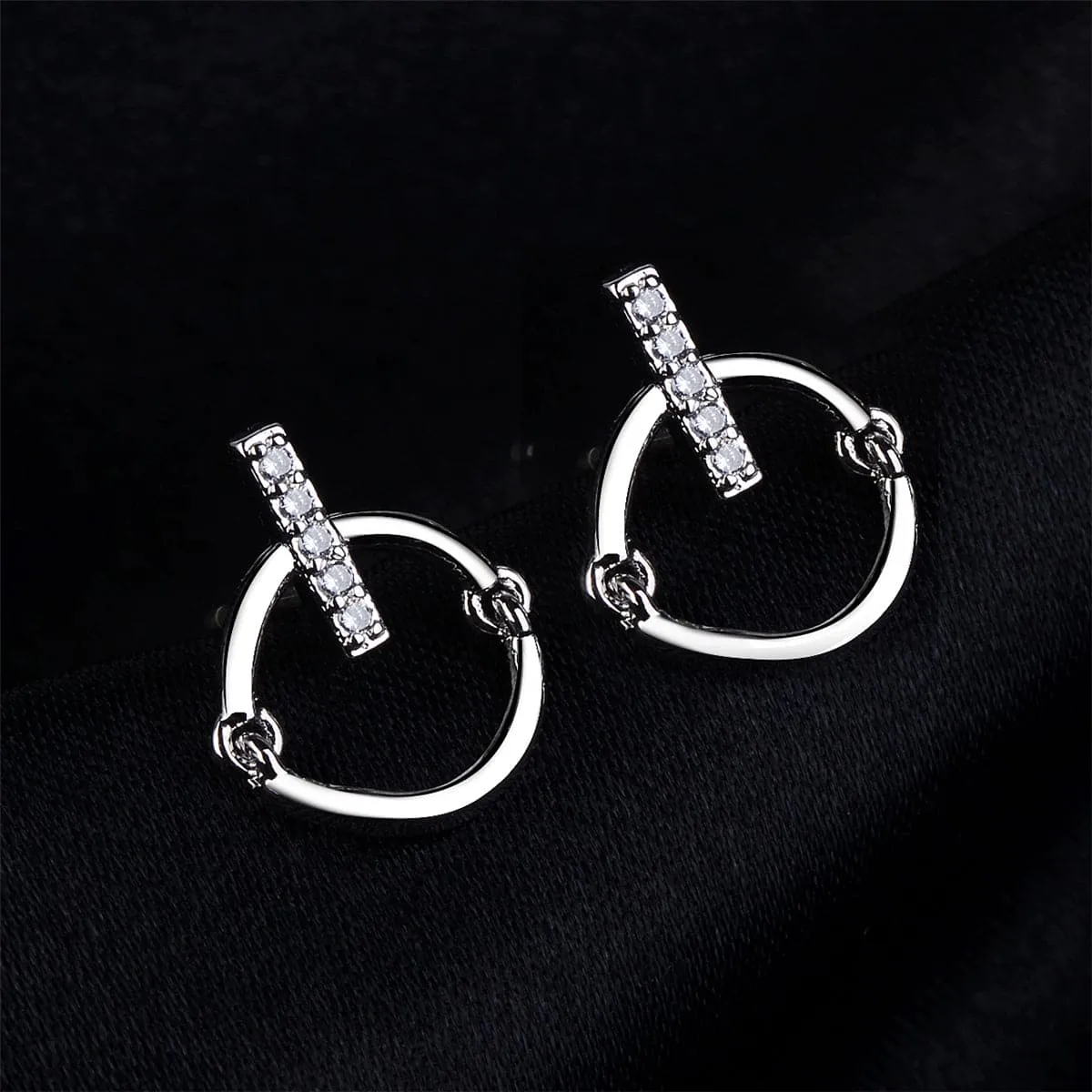 Cubic Zirconia & Silver-Plated Bar Hoop Stud Earrings