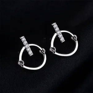Cubic Zirconia & Silver-Plated Bar Hoop Stud Earrings