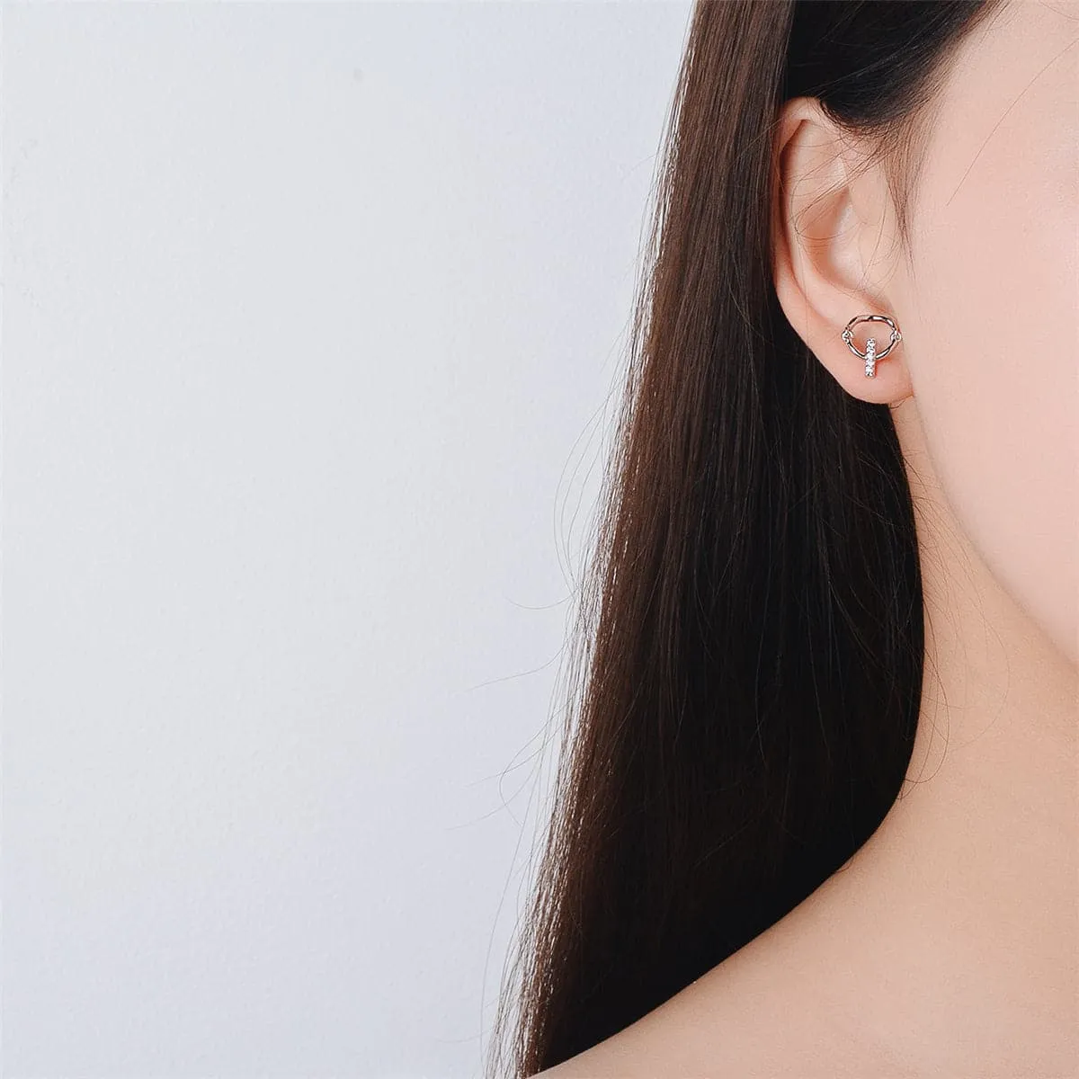 Cubic Zirconia & Silver-Plated Bar Hoop Stud Earrings