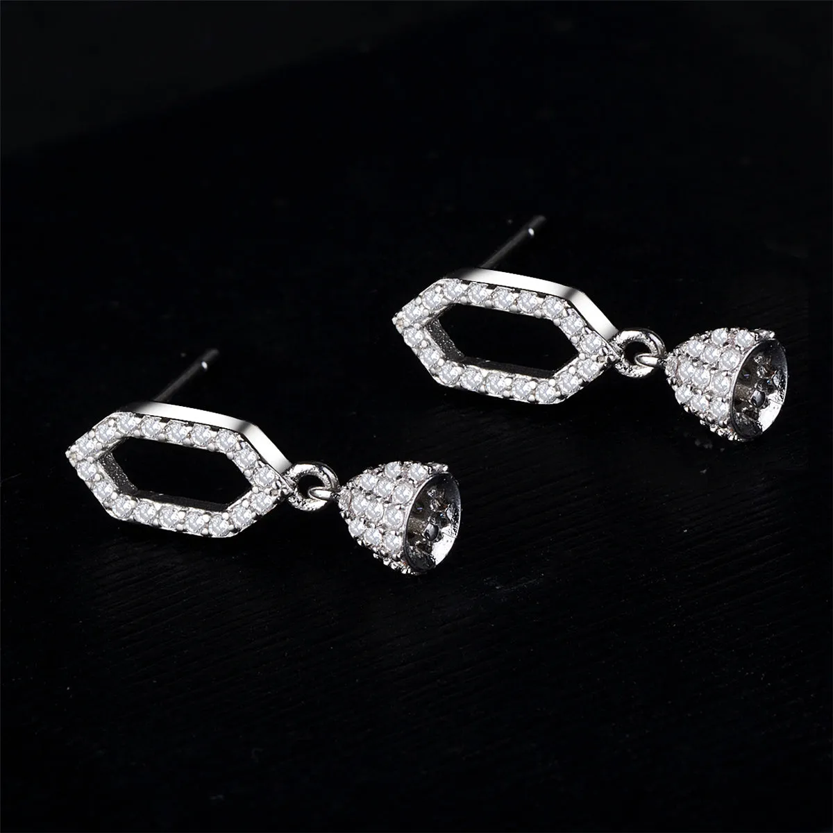 Cubic Zirconia & Silver-Plated Bell Drop Earrings
