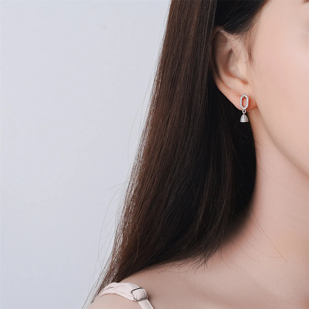 Cubic Zirconia & Silver-Plated Bell Drop Earrings