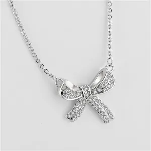 Cubic Zirconia & Silver-Plated Bow Pendant Necklace