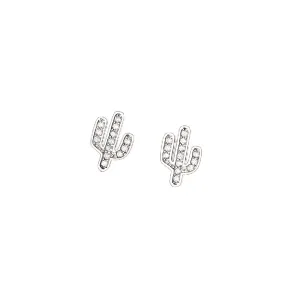 Cubic Zirconia & Silver-Plated Cactus Stud Earrings