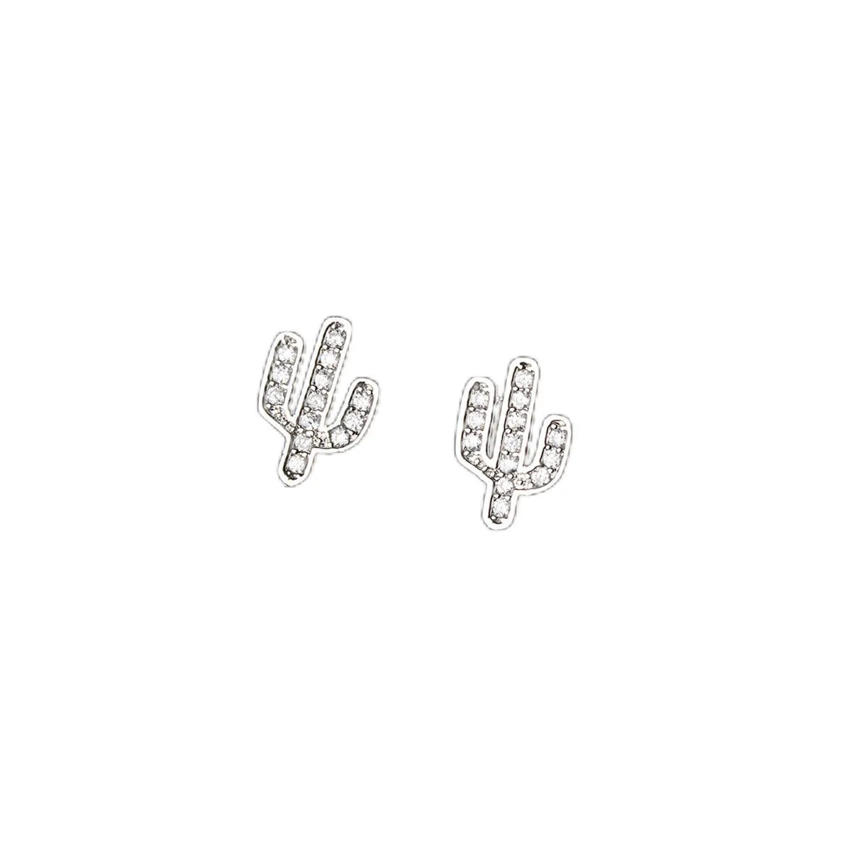 Cubic Zirconia & Silver-Plated Cactus Stud Earrings